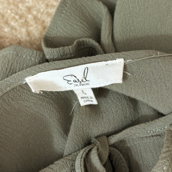 Easel Boho Green Olive Ruffle Long Sleeves Midi Dress Size Large - Picture 10 of 11